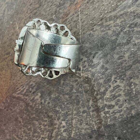 Seafoam green & rhinestone studded faux pearl adjustable cocktail ring size 8.5 - Picture 5 of 7